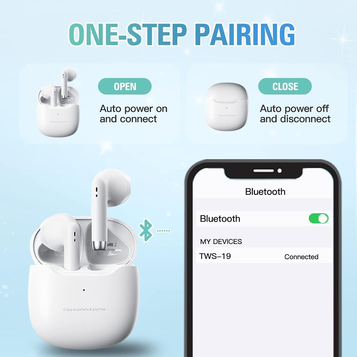 True Wireless Earbuds White Bluetooth 5.3