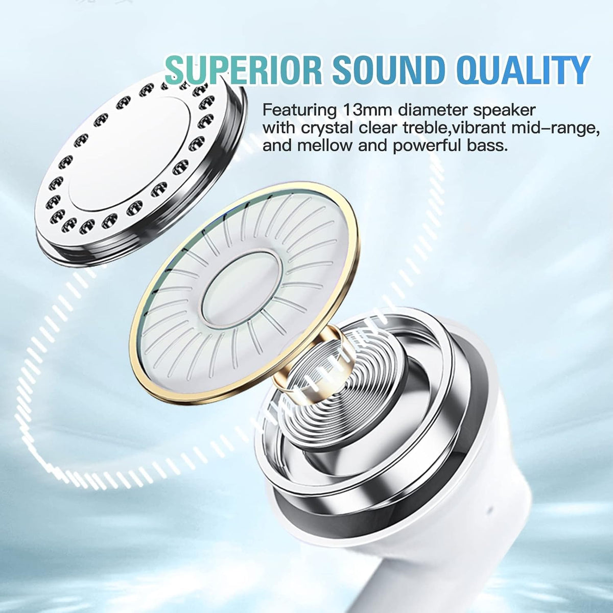 True Wireless Earbuds White Bluetooth 5.3