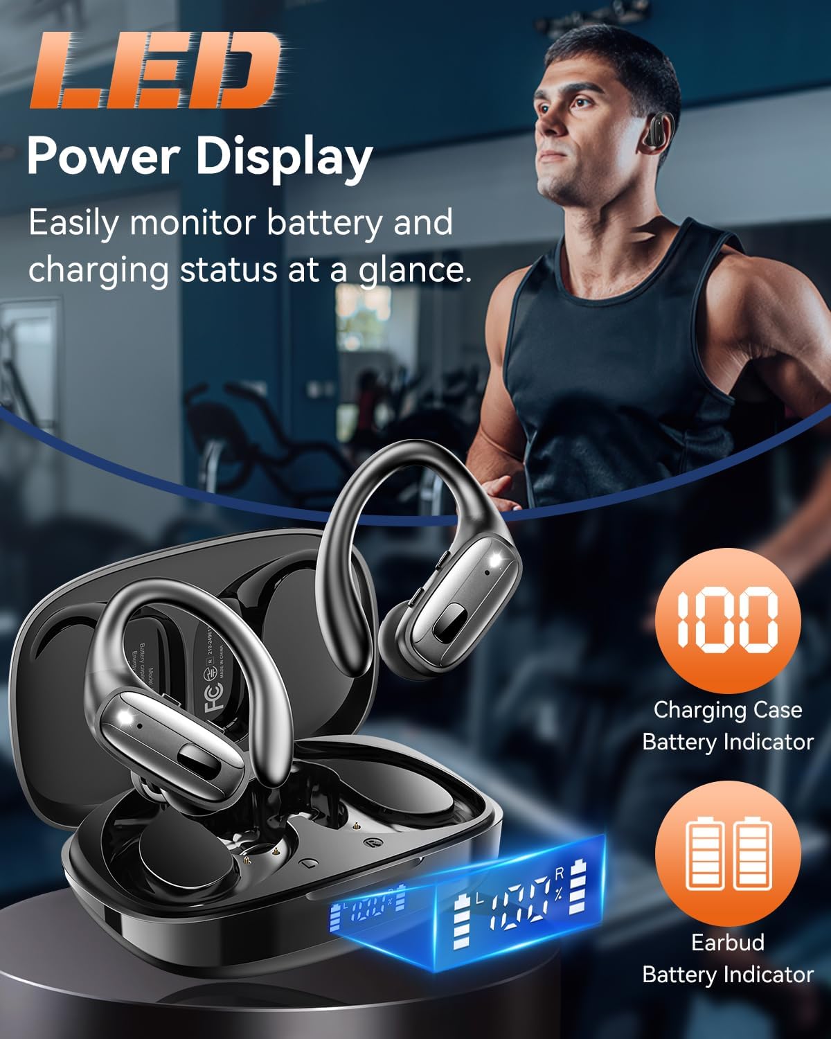 Wireless Earbuds with Ear Hooks, Running Headphones
