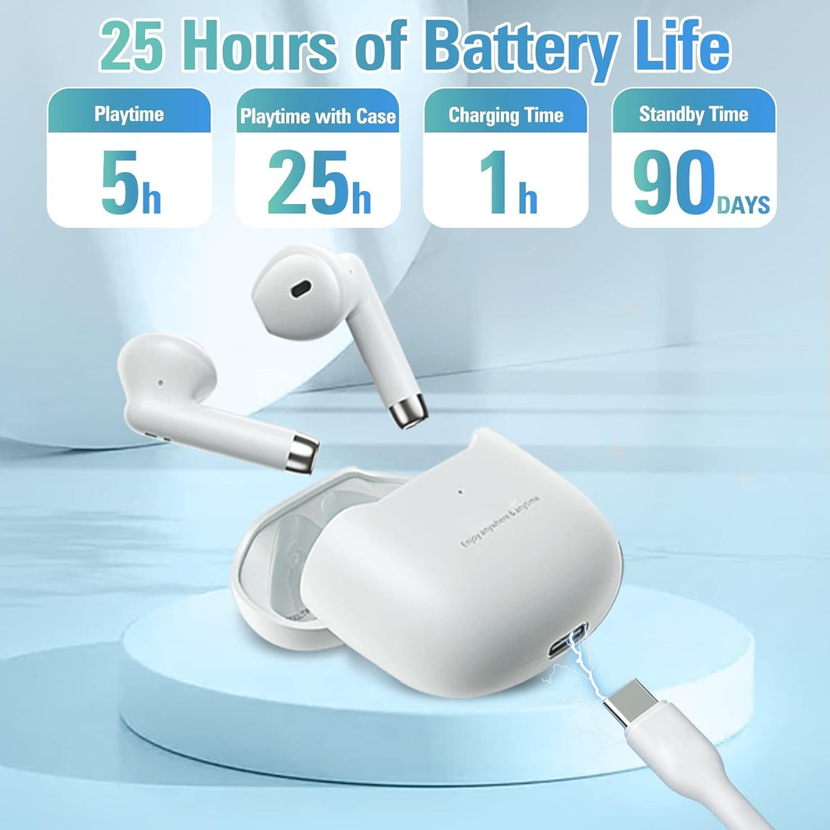 True Wireless Earbuds White Bluetooth 5.3