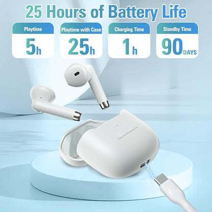 True Wireless Earbuds White Bluetooth 5.3