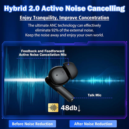Wireless Earbuds Bluetooth 5.3 Hybrid Active Noise Cancelling