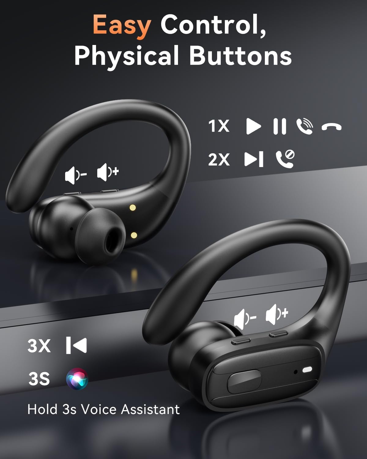 Wireless Earbuds with Ear Hooks, Running Headphones
